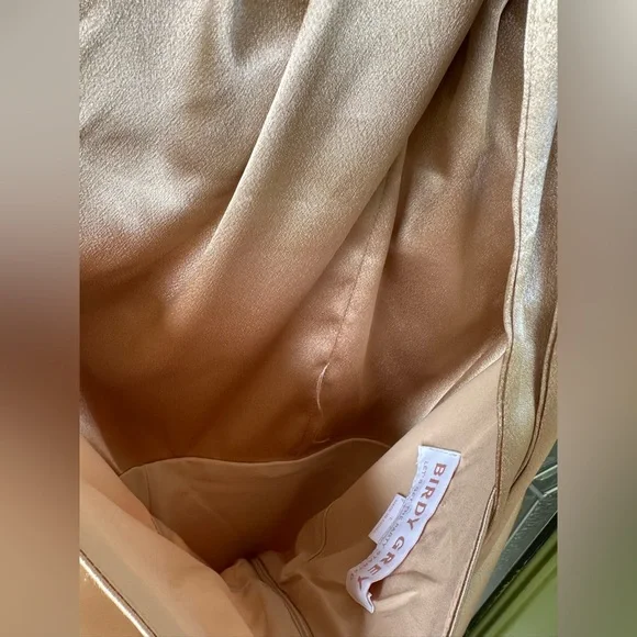 Birdy Grey Monica Shiny Satin Dress Gold Size L Bridesmaid Wedding Formal - Picture 10 of 11